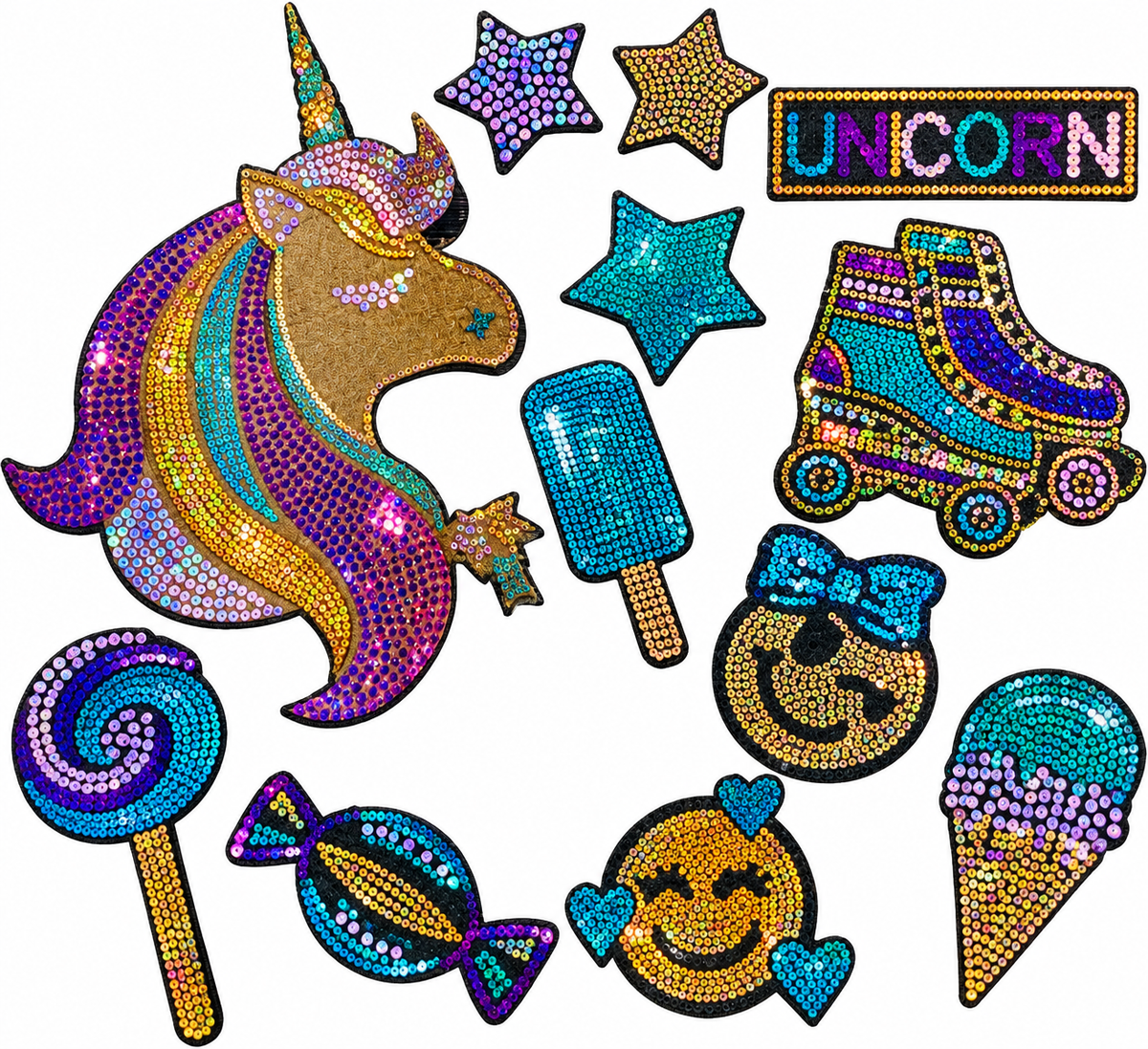 Unicorn, 12 Count - Iron-On Spangle Bling Patch