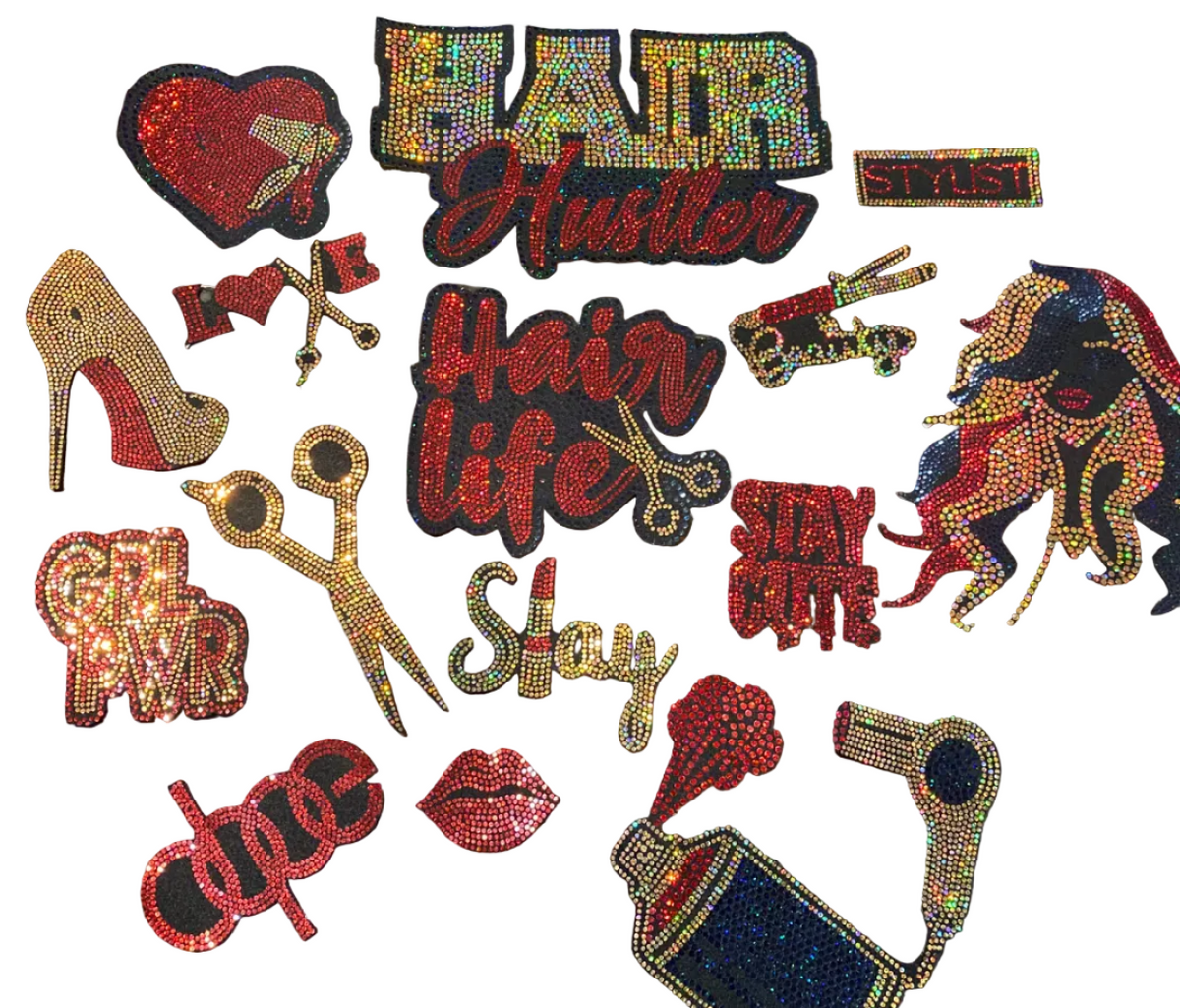 Hair Hustler, 15 Count - Iron-on Spangle Bling Patch