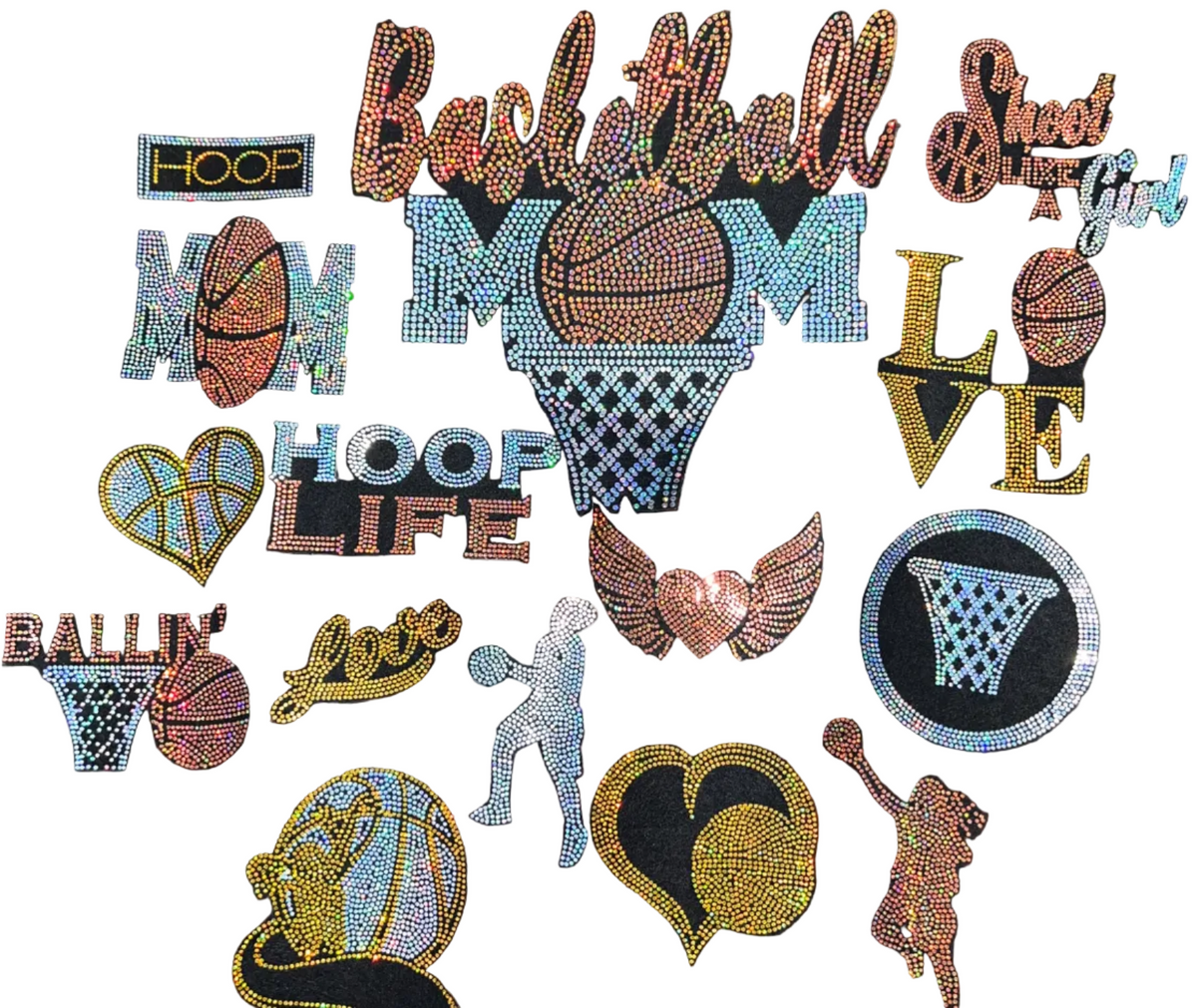 Basketball Mom, 15 Count - Iron-on Spangle Bling Patch
