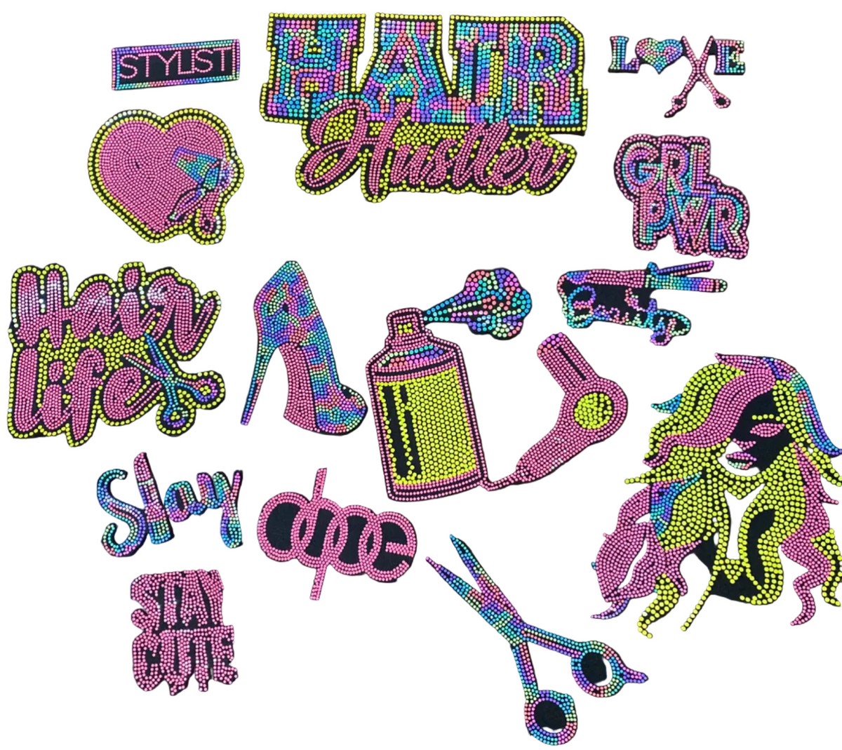 Hair Hustler, 15 Count - Iron-on Spangle Bling Patch