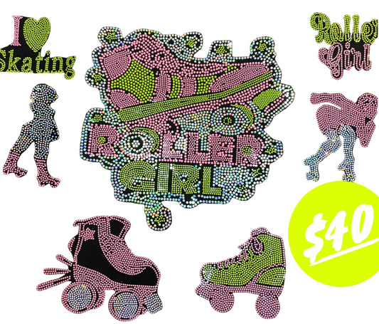 Roller Girl, 7 Count - Iron-on Spangle Bling Patch