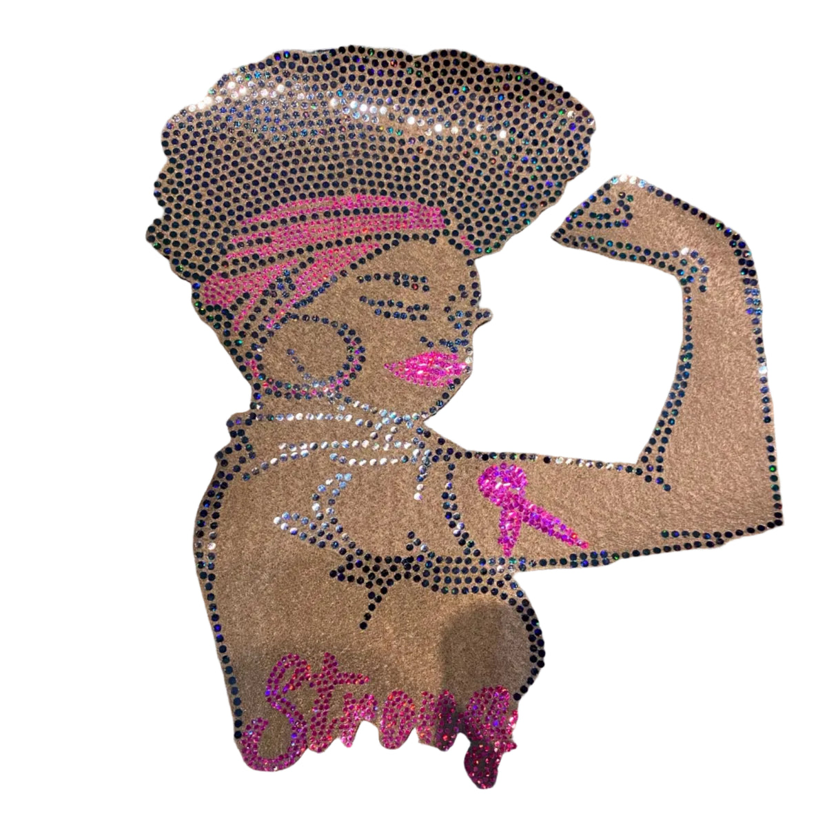 Breast Cancer, Strong Woman Afro - Iron-on Spangle Bling Patch