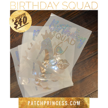 Load image into Gallery viewer, BIRTHDAY SQUAD BLING TRANSFERS
