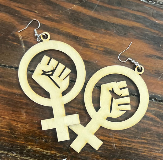 GIRL POWER EARRINGS (WOODEN)