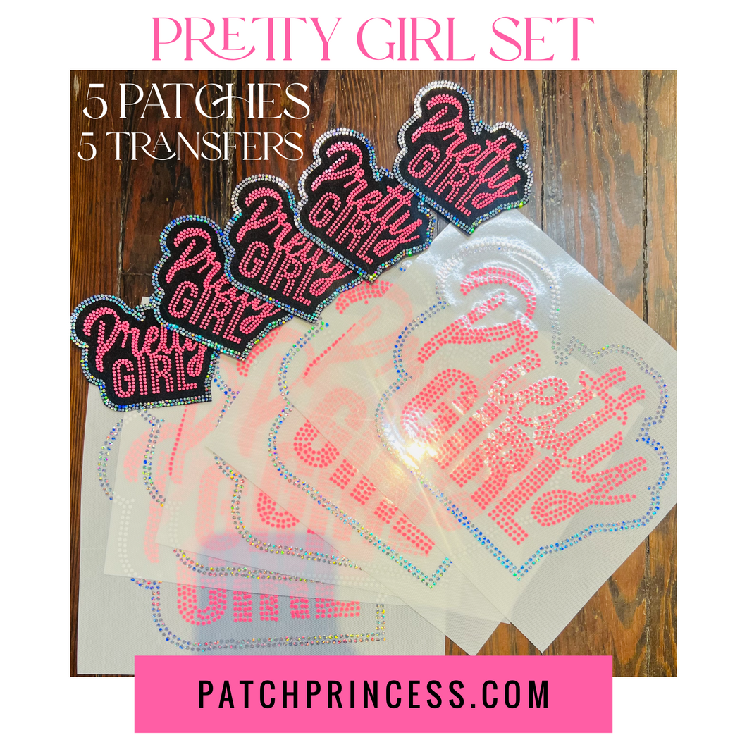 PRETTY GIRL BLING TRANSFERS & PATCH SET