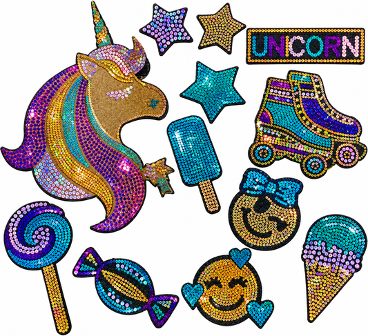 Unicorn, 12 Count - Iron-On Spangle Bling Patch