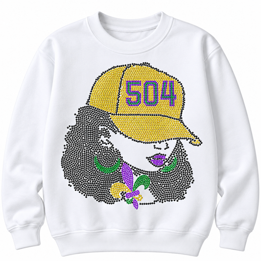 Mardi Gras 504 Girl - Iron-on Spangle Bling Transfer