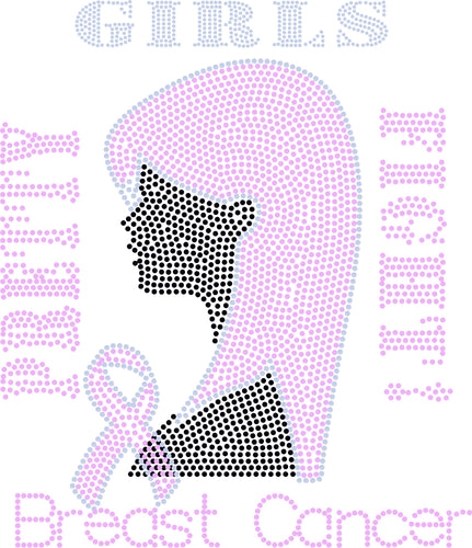 BREAST CANCER WOMAN LONG HAIR BLING TRANSFERS