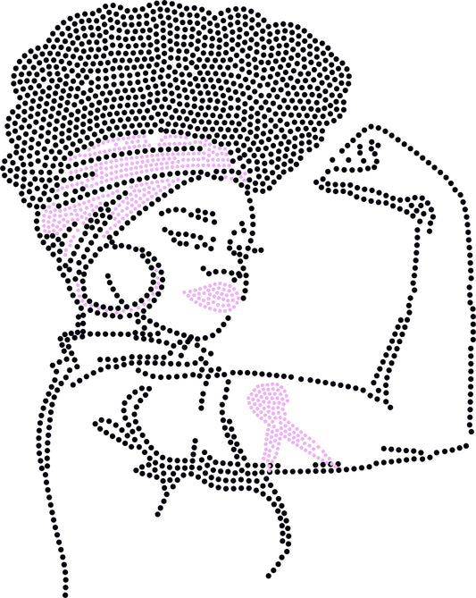 Breast Cancer, Strong Afro Woman - Iron-on Spangle Bling Transfer