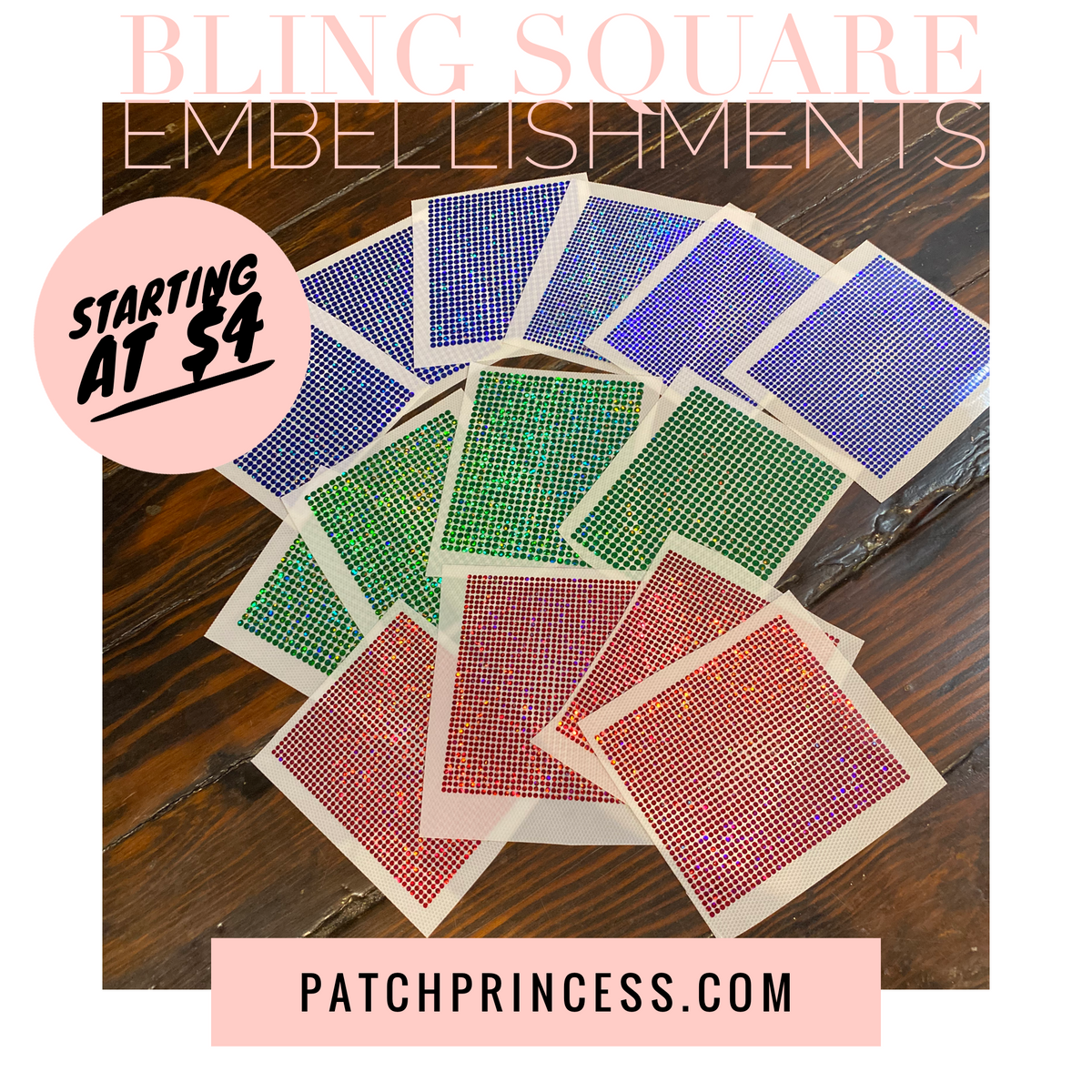 BLING SQUARE EMBELLISHMENTS – PATCH PRINCESS