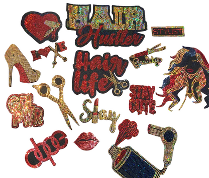 Hair Hustler, 15 Count - Iron-on Spangle Bling Patch
