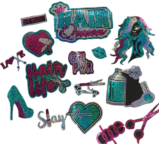 Hair Hustler, 15 Count - Iron-on Spangle Bling Patch