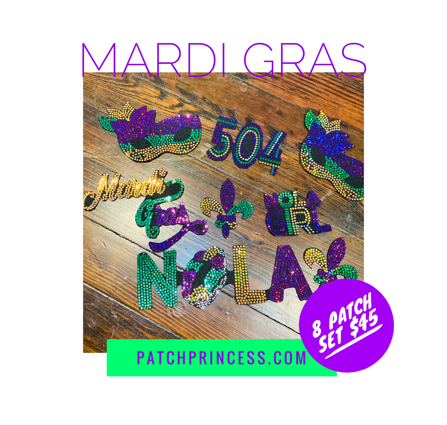 MARDI GRAS 8 SET BLING PATCH