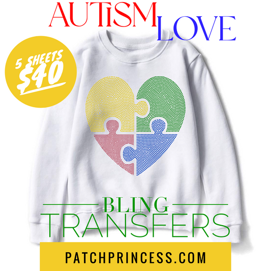 AUTISM HEART BLING TRANSFERS