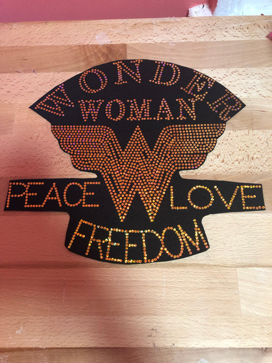 WONDER WOMAN  PEACE LOVE FREEDOM BLING PATCH