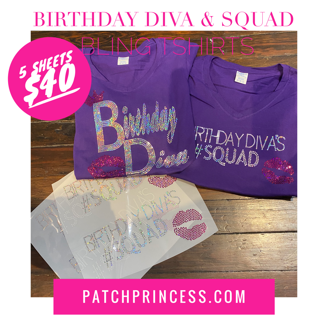 BIRTHDAY DIVA & SQUAD BLING TRANSFERS