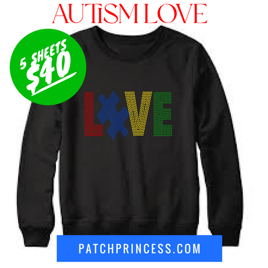 AUTISM LOVE BLING TRANSFERS